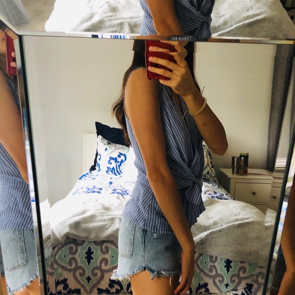 Blue Striped Tie Front Tank - Picture 2 of 4